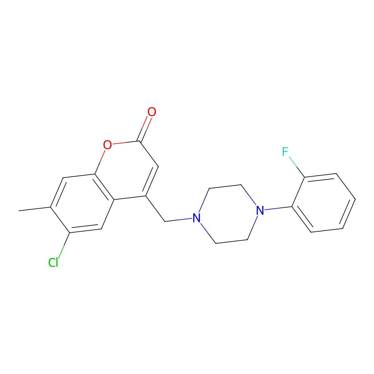 6-chloro-4-((4-(2-fluorophenyl)piperazin-1-yl)methyl)-7-methyl-2H-chromen-2-one molecular structure, CAS 763088-25-1