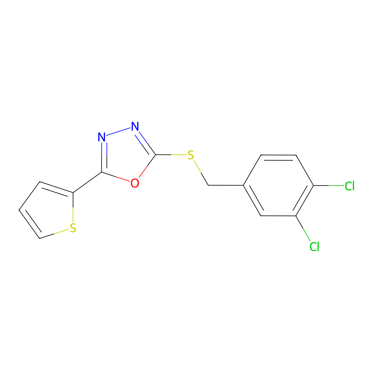 2-{[(3,4-Dichlorophenyl)methyl]sulfanyl}-5-(thiophen-2-yl)-1,3,4-oxadiazole molecular structure, CAS 763090-36-4