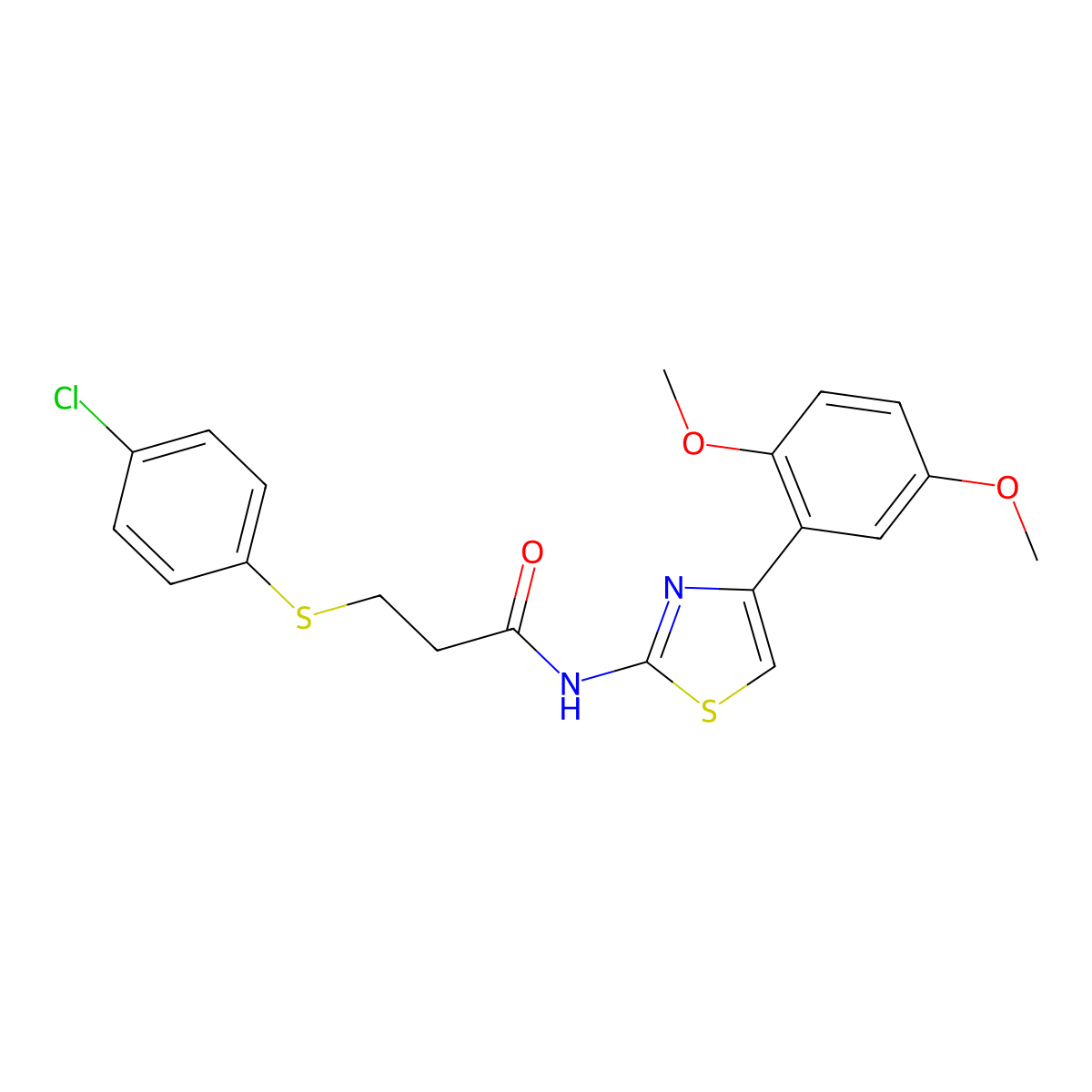 3-(4-chlorophenyl)sulfanyl-N-[4-(2,5-dimethoxyphenyl)-1,3-thiazol-2-yl]propanamide molecular structure, CAS 763090-69-3
