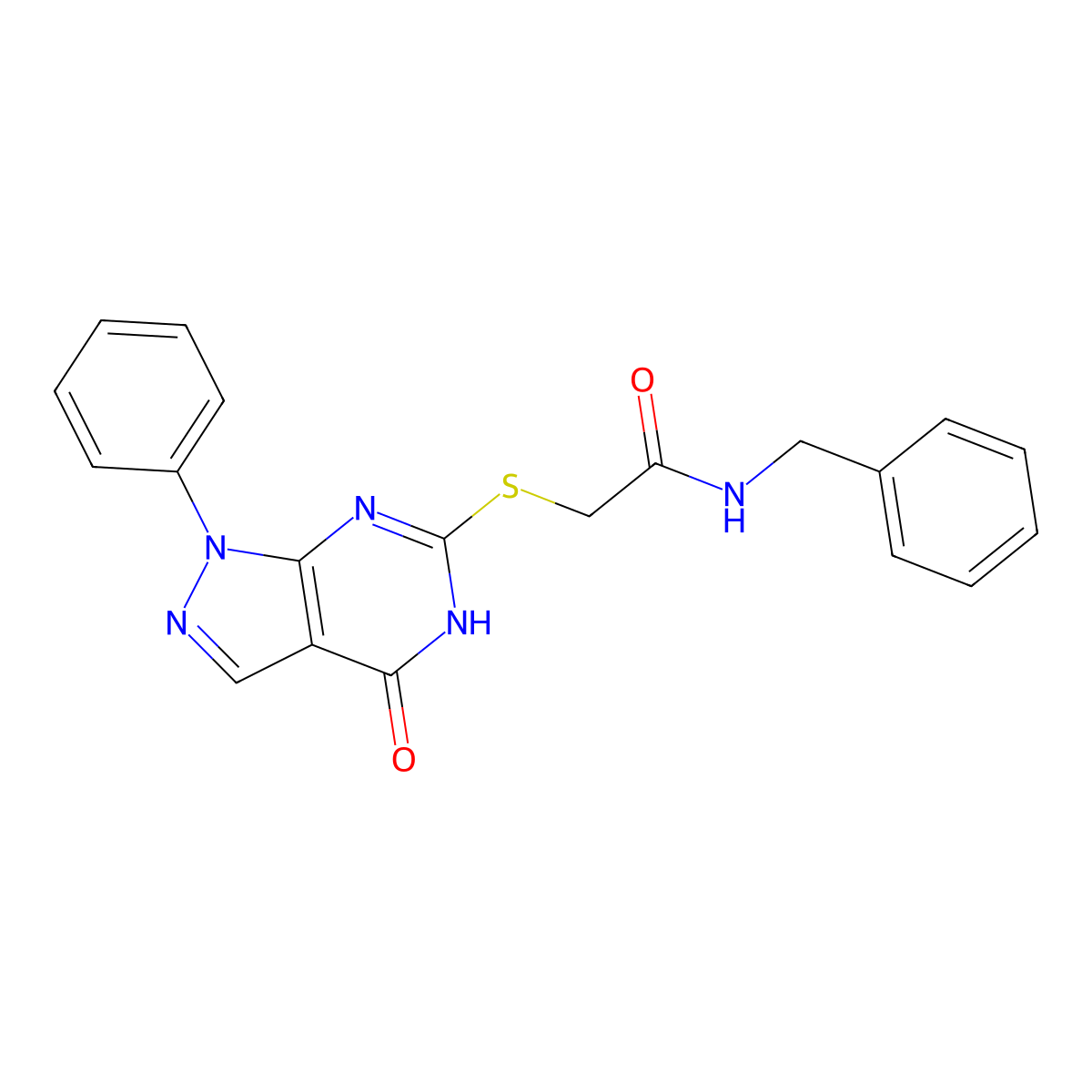 N-benzyl-2-({4-oxo-1-phenyl-1H,4H,5H-pyrazolo[3,4-d]pyrimidin-6-yl}sulfanyl)acetamide molecular structure, CAS 763091-17-4