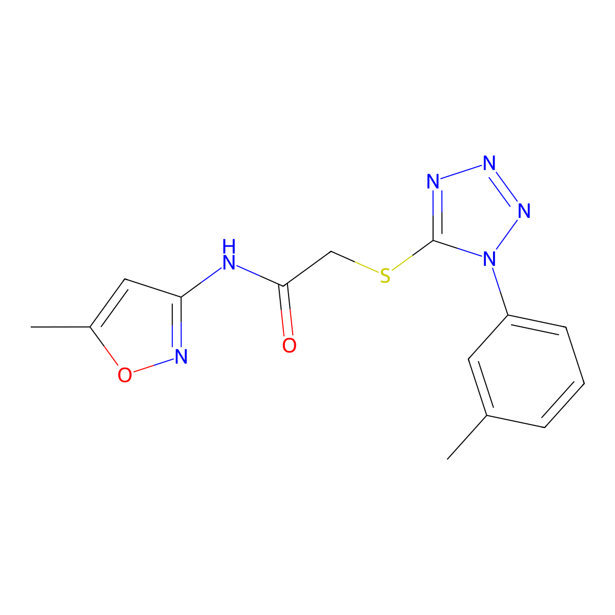N-(5-methyl-1,2-oxazol-3-yl)-2-[1-(3-methylphenyl)tetrazol-5-yl]sulfanylacetamide molecular structure, CAS 763093-77-2