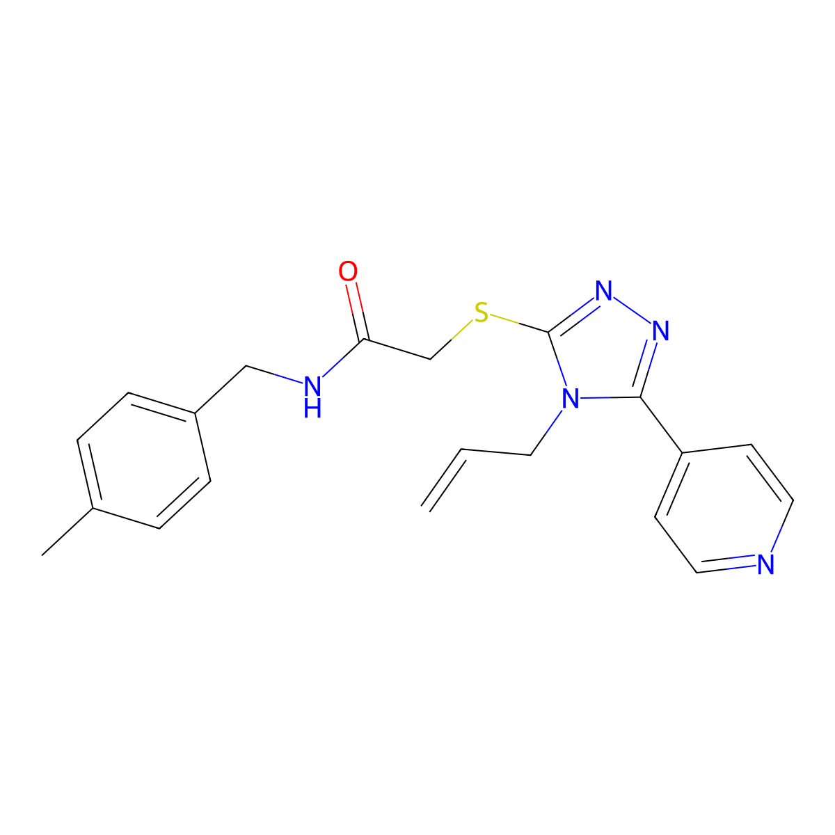 N-[(4-methylphenyl)methyl]-2-[(4-prop-2-enyl-5-pyridin-4-yl-1,2,4-triazol-3-yl)sulfanyl]acetamide molecular structure, CAS 763096-13-5