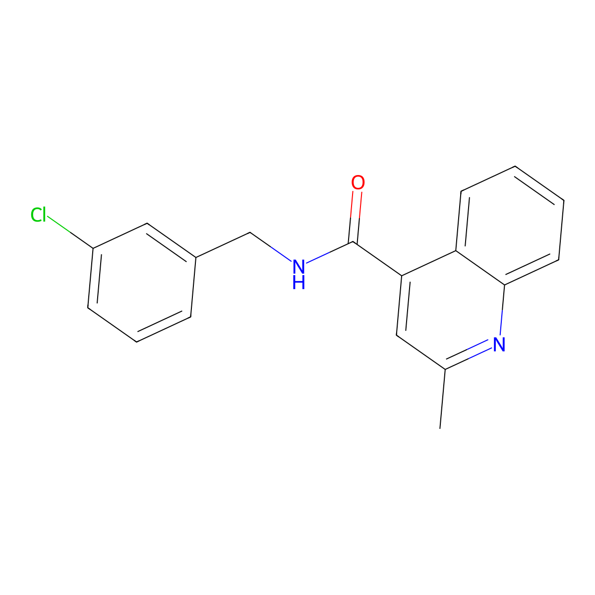 N-[(3-chlorophenyl)methyl]-2-methylquinoline-4-carboxamide molecular structure, CAS 763100-96-5
