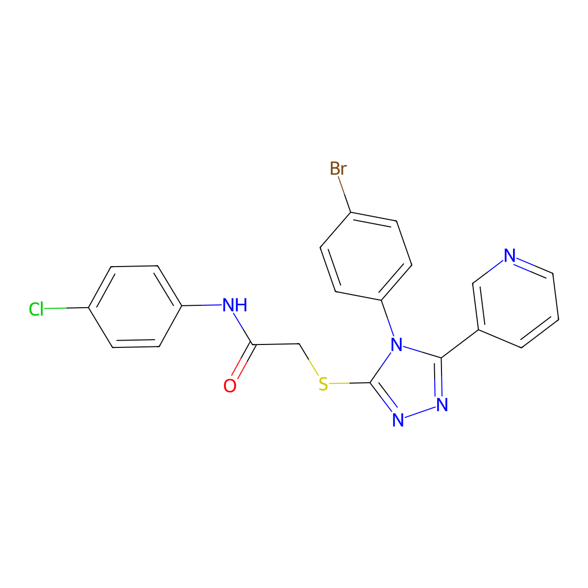 2-((4-(4-BR-PH)-5-(3-Pyridinyl)-4H-1,2,4-triazol-3-YL)thio)-N-(4-CL-PH)acetamide molecular structure, CAS 763107-11-5