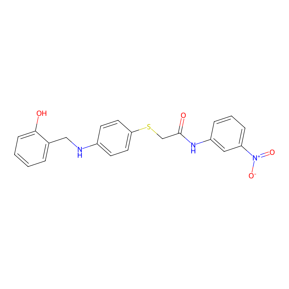 2-((4-((2-Hydroxybenzyl)amino)phenyl)thio)-N-(3-nitrophenyl)acetamide molecular structure, CAS 763108-19-6
