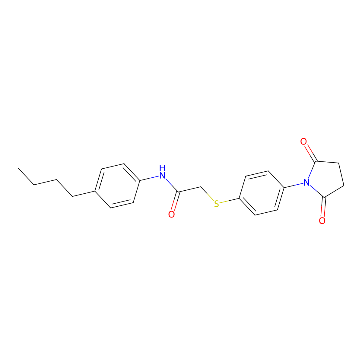 N-(4-Butylphenyl)-2-((4-(2,5-dioxopyrrolidin-1-yl)phenyl)thio)acetamide molecular structure, CAS 763108-58-3