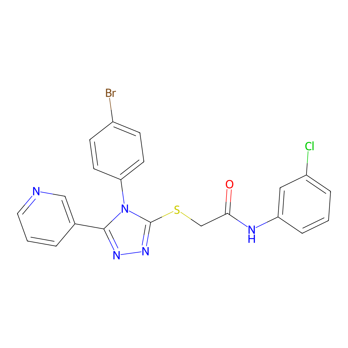2-((4-(4-BR-PH)-5-(3-Pyridinyl)-4H-1,2,4-triazol-3-YL)thio)-N-(3-CL-PH)acetamide molecular structure, CAS 763108-61-8