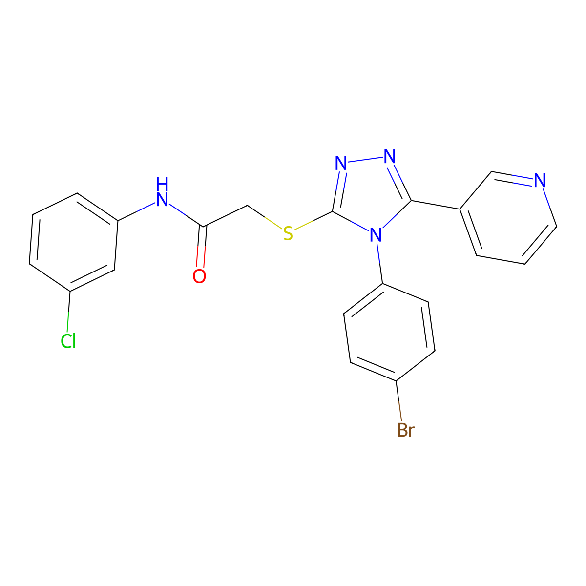 2-((4-(4-BR-PH)-5-(3-Pyridinyl)-4H-1,2,4-triazol-3-YL)thio)-N-(3-CL-PH)acetamide molecular structure, CAS 763108-61-8