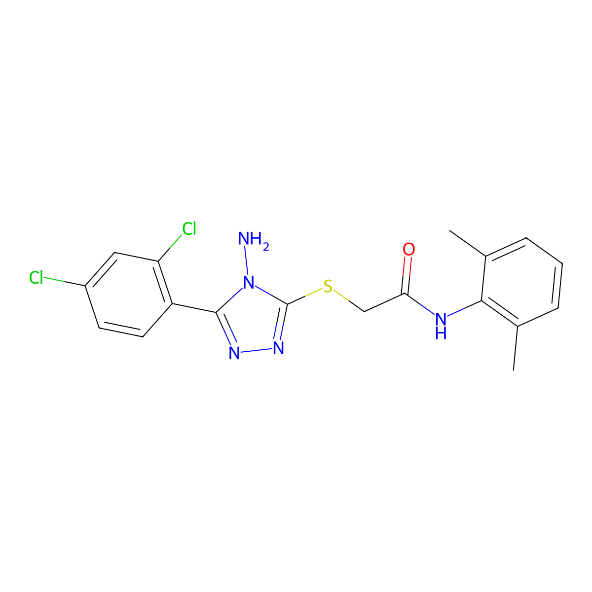 2((4-Amino-5-(2,4-DI-CL-PH)-4H-1,2,4-triazol-3-YL)thio)N-(2,6-DI-ME-PH)acetamide molecular structure, CAS 763108-68-5