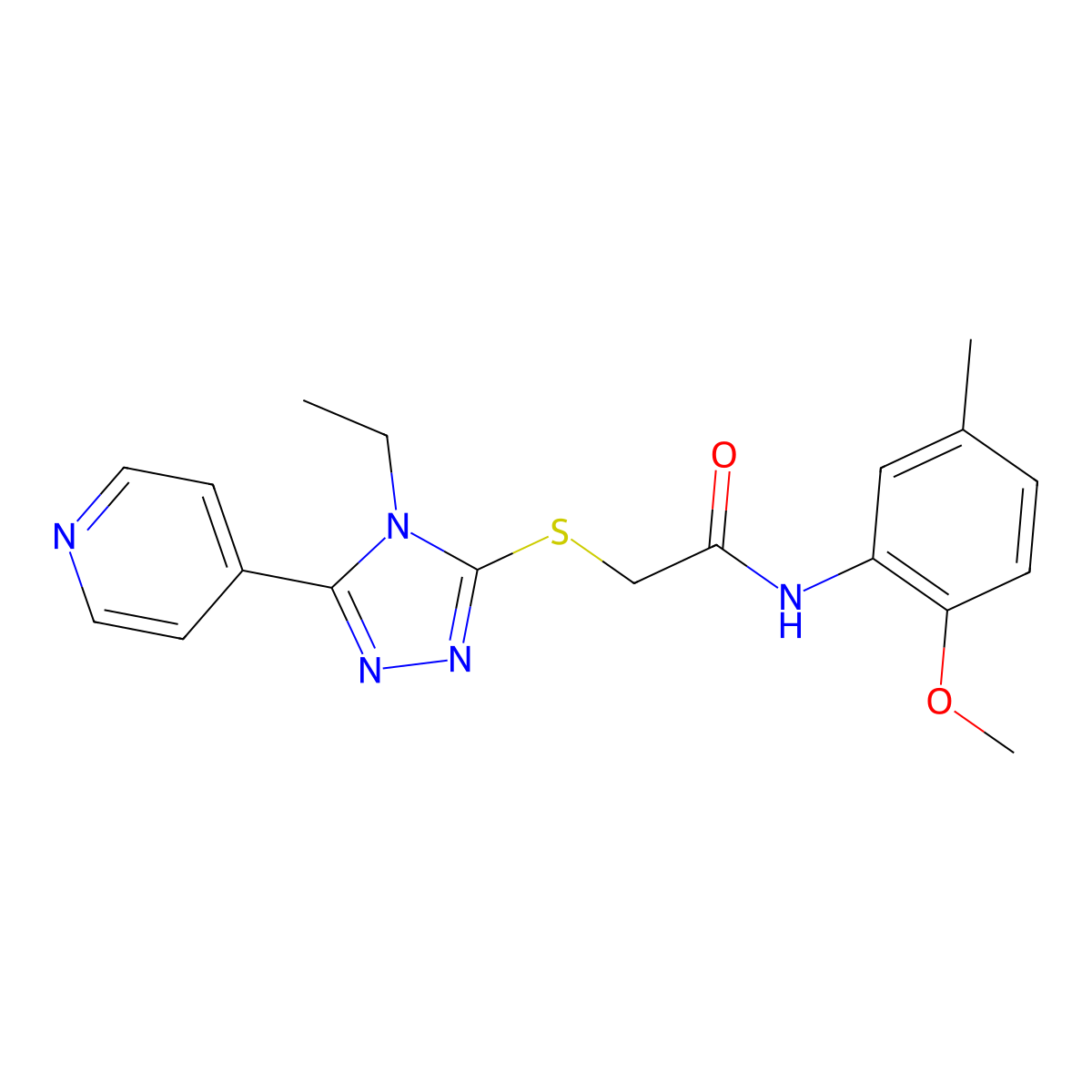 2-((4-ET-5-(4-Pyridinyl)-4H-1,2,4-triazol-3-YL)thio)-N-(2-meo-5-ME-PH)acetamide molecular structure, CAS 763108-70-9