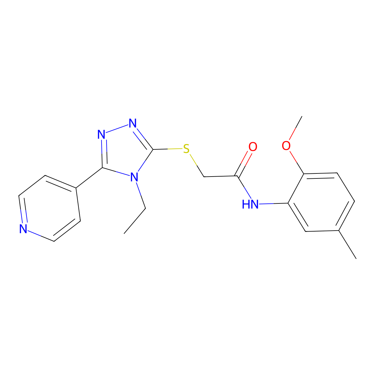 2-((4-ET-5-(4-Pyridinyl)-4H-1,2,4-triazol-3-YL)thio)-N-(2-meo-5-ME-PH)acetamide molecular structure, CAS 763108-70-9