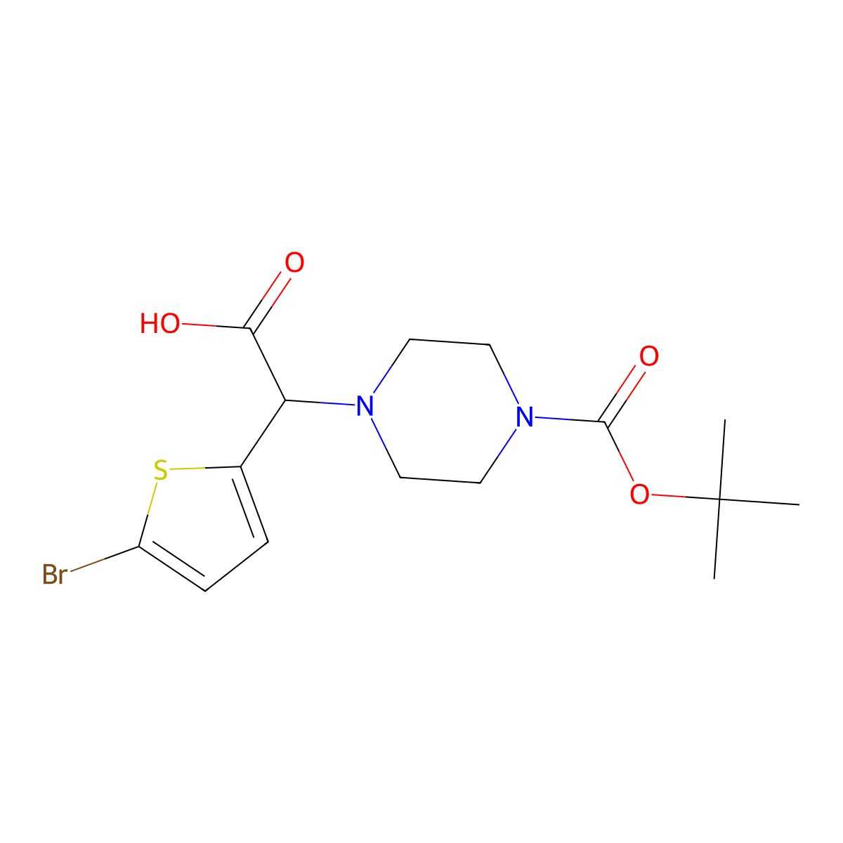 (5-Bromo-2-thienyl)(4-(tert-butoxycarbonyl)-1-piperazinyl)acetic acid molecular structure, CAS 763109-77-9