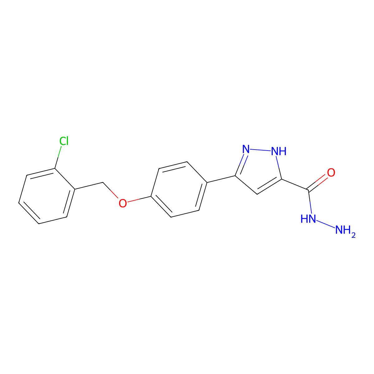 3-(4-((2-Chlorobenzyl)oxy)phenyl)-1H-pyrazole-5-carbohydrazide molecular structure, CAS 763111-33-7