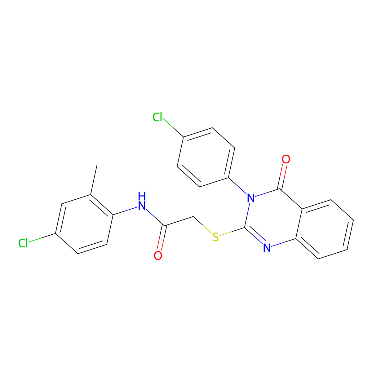 N-(4-CL-2-ME-PH)-2-((3-(4-CL-PH)-4-Oxo-3,4-dihydro-2-quinazolinyl)thio)acetamide molecular structure, CAS 763114-75-6