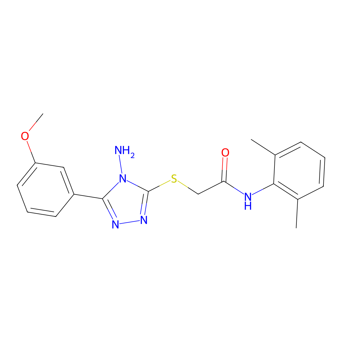 2-((4-Amino-5-(3-meo-PH)-4H-1,2,4-triazol-3-YL)thio)-N-(2,6-DI-ME-PH)acetamide molecular structure, CAS 763114-89-2
