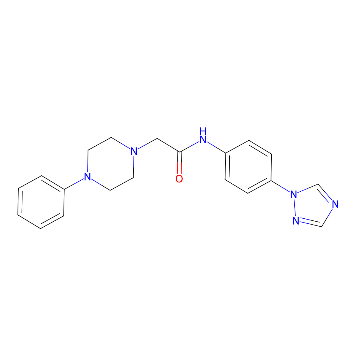 2-(4-Phenyl-1-piperazinyl)-N-(4-(1H-1,2,4-triazol-1-YL)phenyl)acetamide molecular structure, CAS 763124-72-7