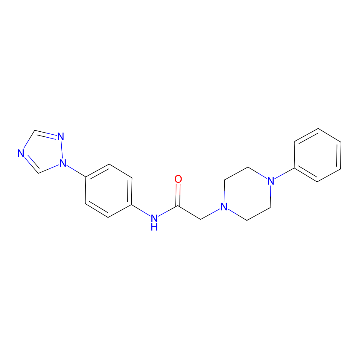 2-(4-Phenyl-1-piperazinyl)-N-(4-(1H-1,2,4-triazol-1-YL)phenyl)acetamide molecular structure, CAS 763124-72-7
