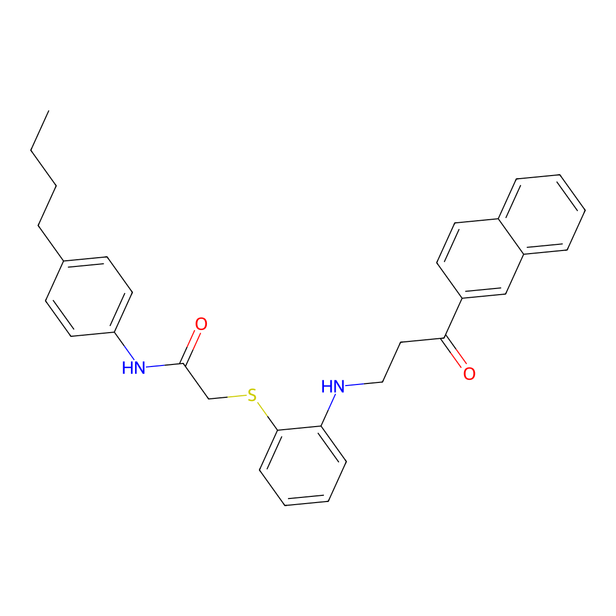 N-(4-Butylphenyl)-2-((2-((3-(2-naphthyl)-3-oxopropyl)amino)phenyl)thio)acetamide molecular structure, CAS 763125-70-8