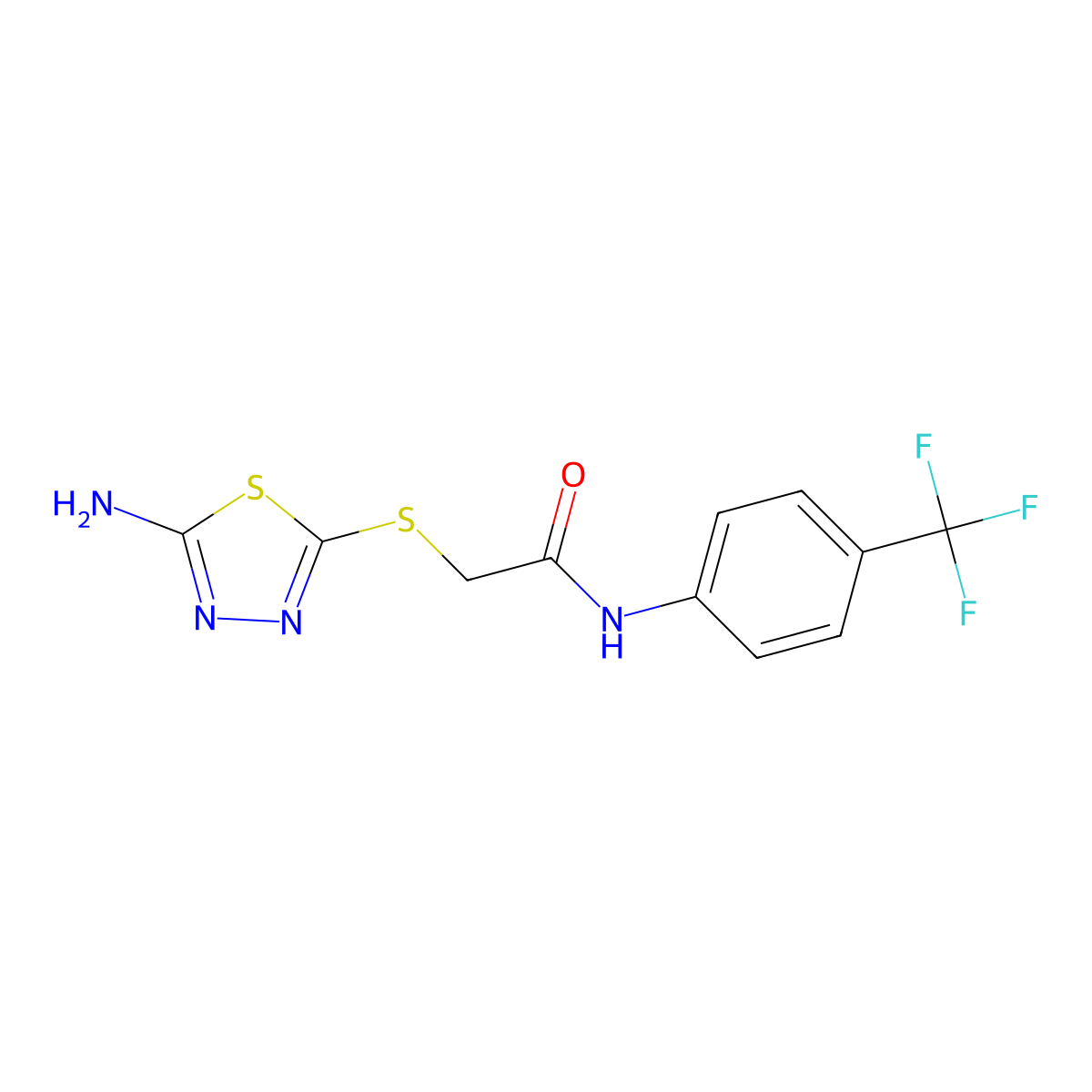 2-((5-Amino-1,3,4-thiadiazol-2-YL)thio)-N-(4-(trifluoromethyl)phenyl)acetamide molecular structure, CAS 763125-98-0