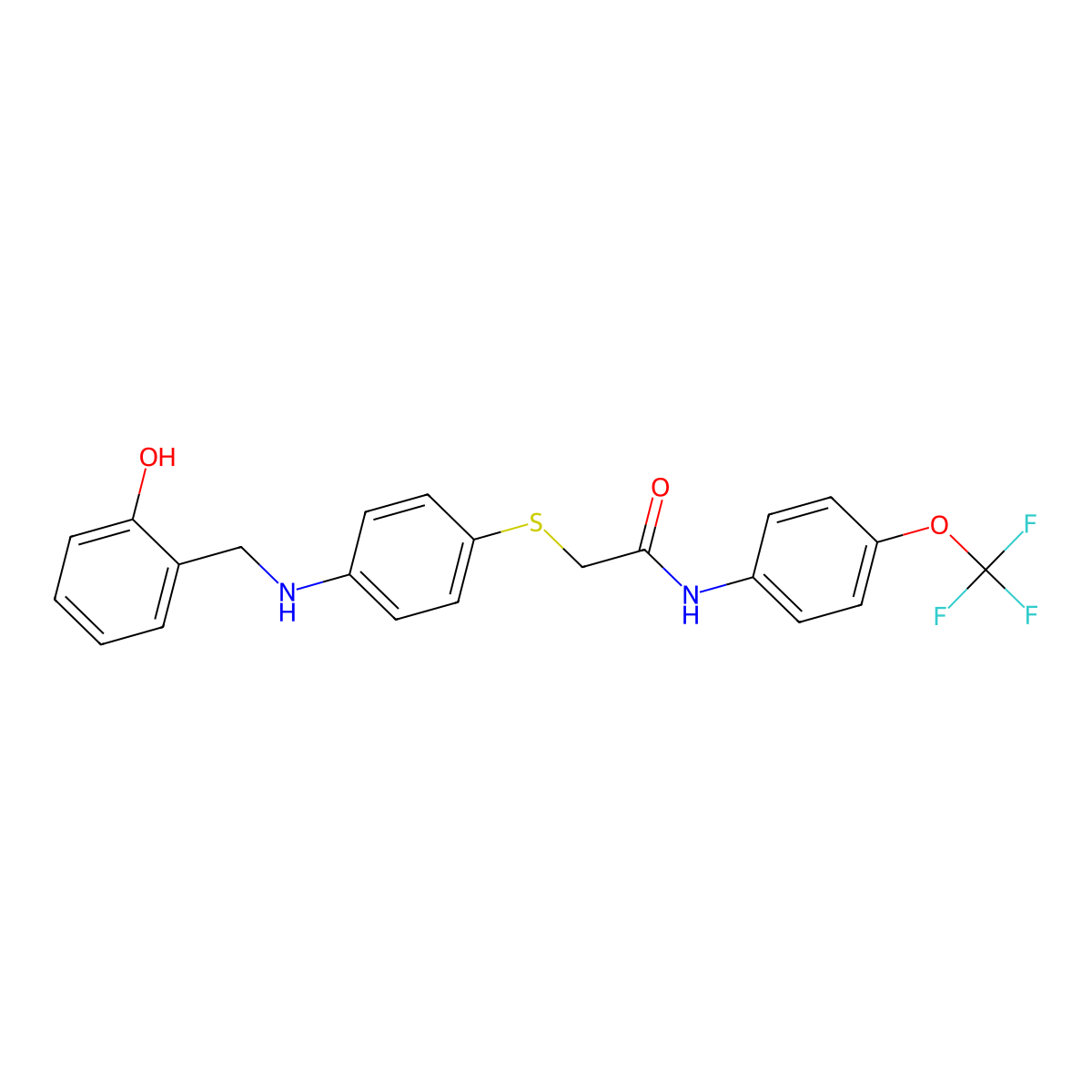 2-((4-((2-Hydroxybenzyl)amino)PH)thio)-N-(4-(trifluoromethoxy)phenyl)acetamide molecular structure, CAS 763126-21-2