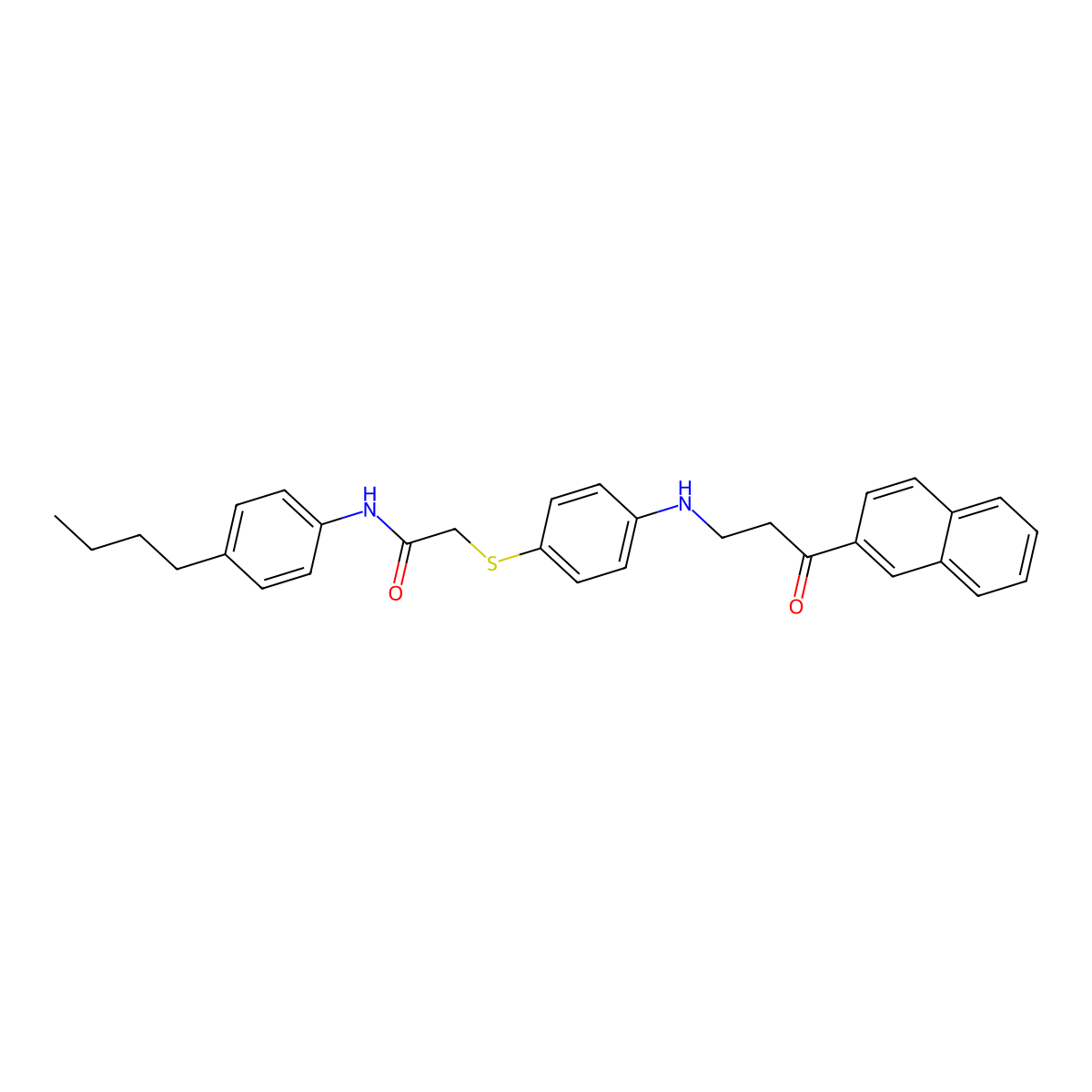 N-(4-Butylphenyl)-2-((4-((3-(2-naphthyl)-3-oxopropyl)amino)phenyl)thio)acetamide molecular structure, CAS 763126-89-2