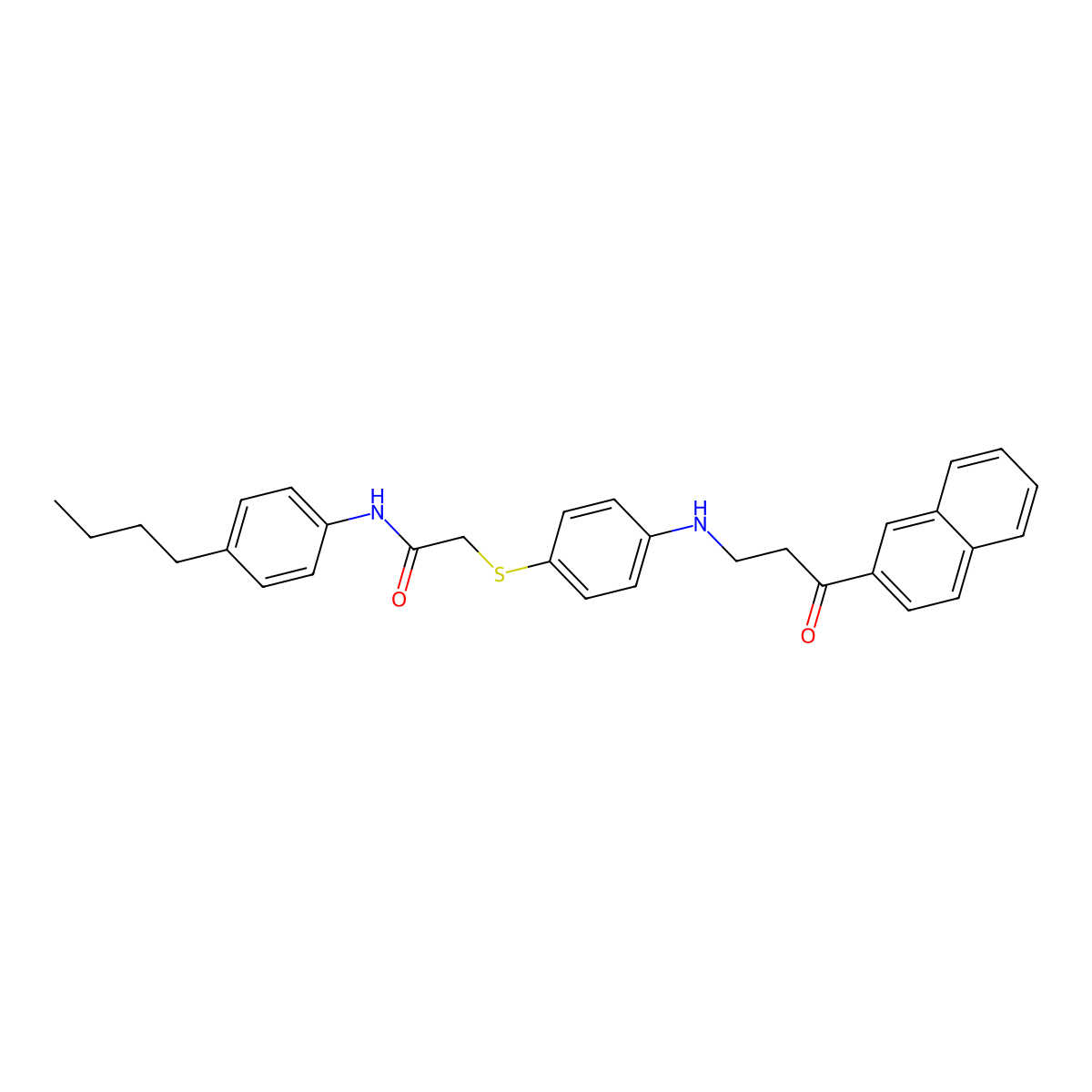 N-(4-Butylphenyl)-2-((4-((3-(2-naphthyl)-3-oxopropyl)amino)phenyl)thio)acetamide molecular structure, CAS 763126-89-2