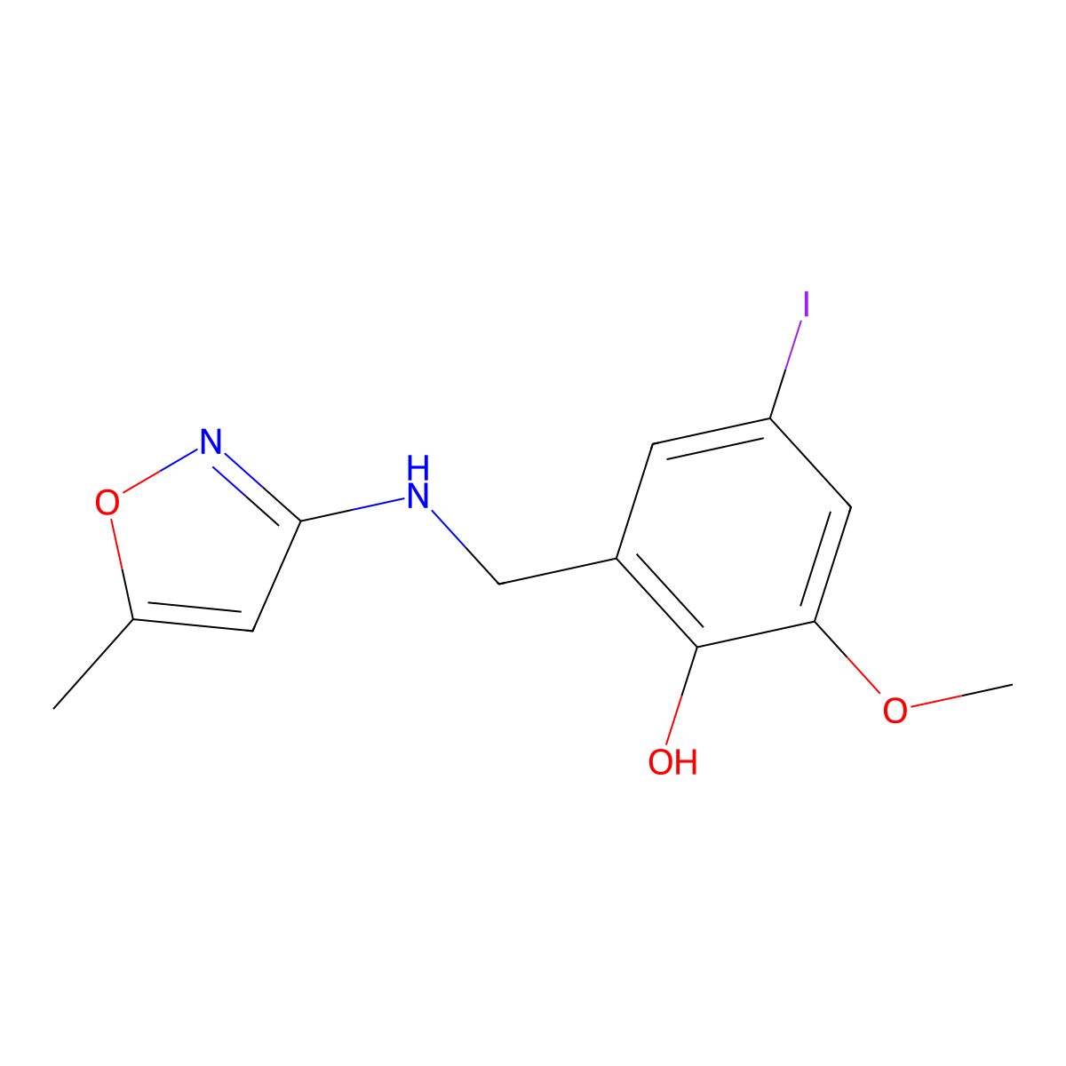 4-Iodo-2-methoxy-6-(((5-methyl-3-isoxazolyl)amino)methyl)phenol molecular structure, CAS 763132-57-6