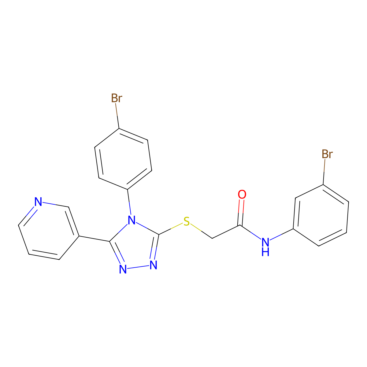 N-(3-BR-PH)-2-((4-(4-BR-PH)-5-(3-Pyridinyl)-4H-1,2,4-triazol-3-YL)thio)acetamide molecular structure, CAS 763138-77-8