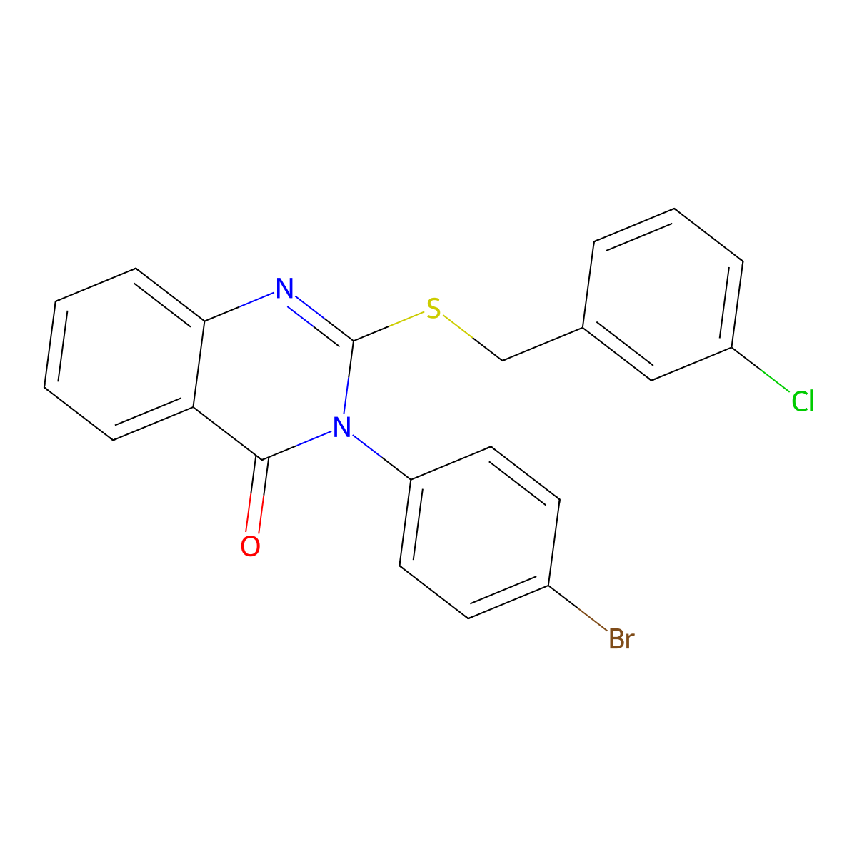3-(4-Bromophenyl)-2-((3-chlorobenzyl)thio)-4(3H)-quinazolinone molecular structure, CAS 763138-92-7