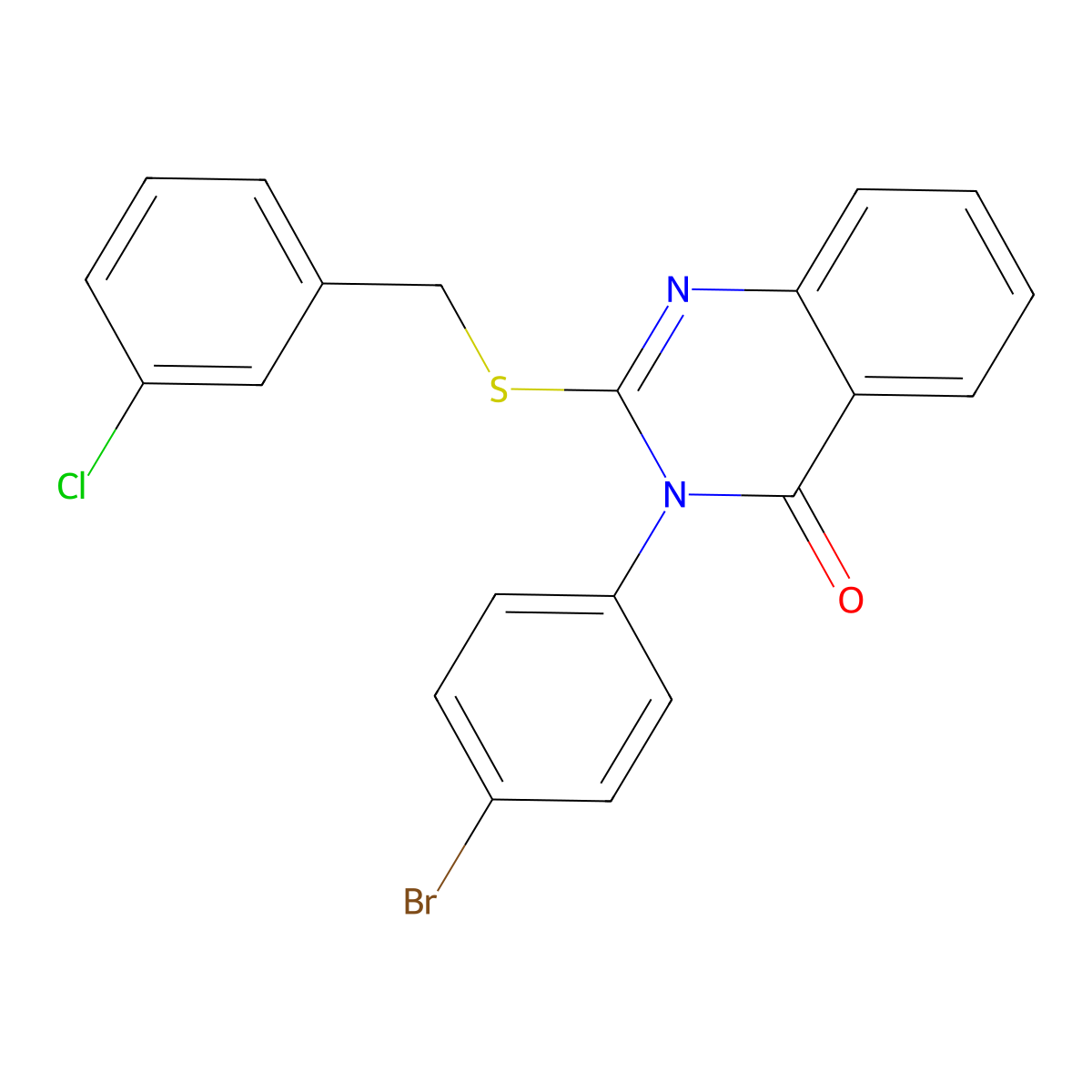 3-(4-Bromophenyl)-2-((3-chlorobenzyl)thio)-4(3H)-quinazolinone molecular structure, CAS 763138-92-7
