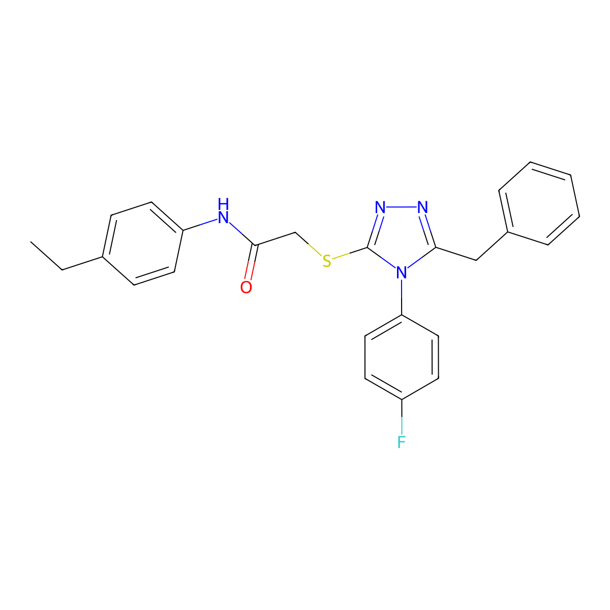 2-((5-Benzyl-4-(4-F-PH)-4H-1,2,4-triazol-3-YL)thio)-N-(4-ethylphenyl)acetamide molecular structure, CAS 763139-01-1