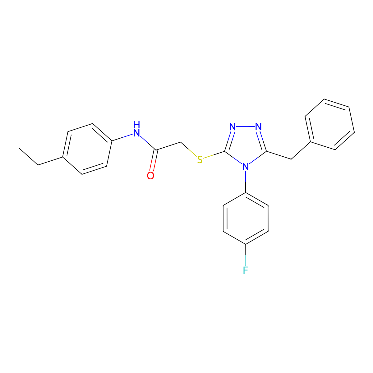 2-((5-Benzyl-4-(4-F-PH)-4H-1,2,4-triazol-3-YL)thio)-N-(4-ethylphenyl)acetamide molecular structure, CAS 763139-01-1