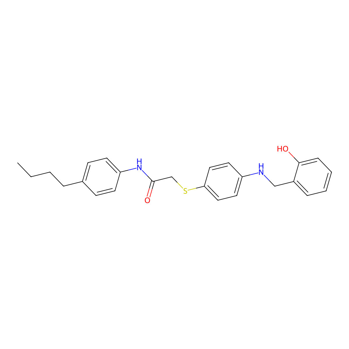 N-(4-Butylphenyl)-2-((4-((2-hydroxybenzyl)amino)phenyl)thio)acetamide molecular structure, CAS 763139-08-8
