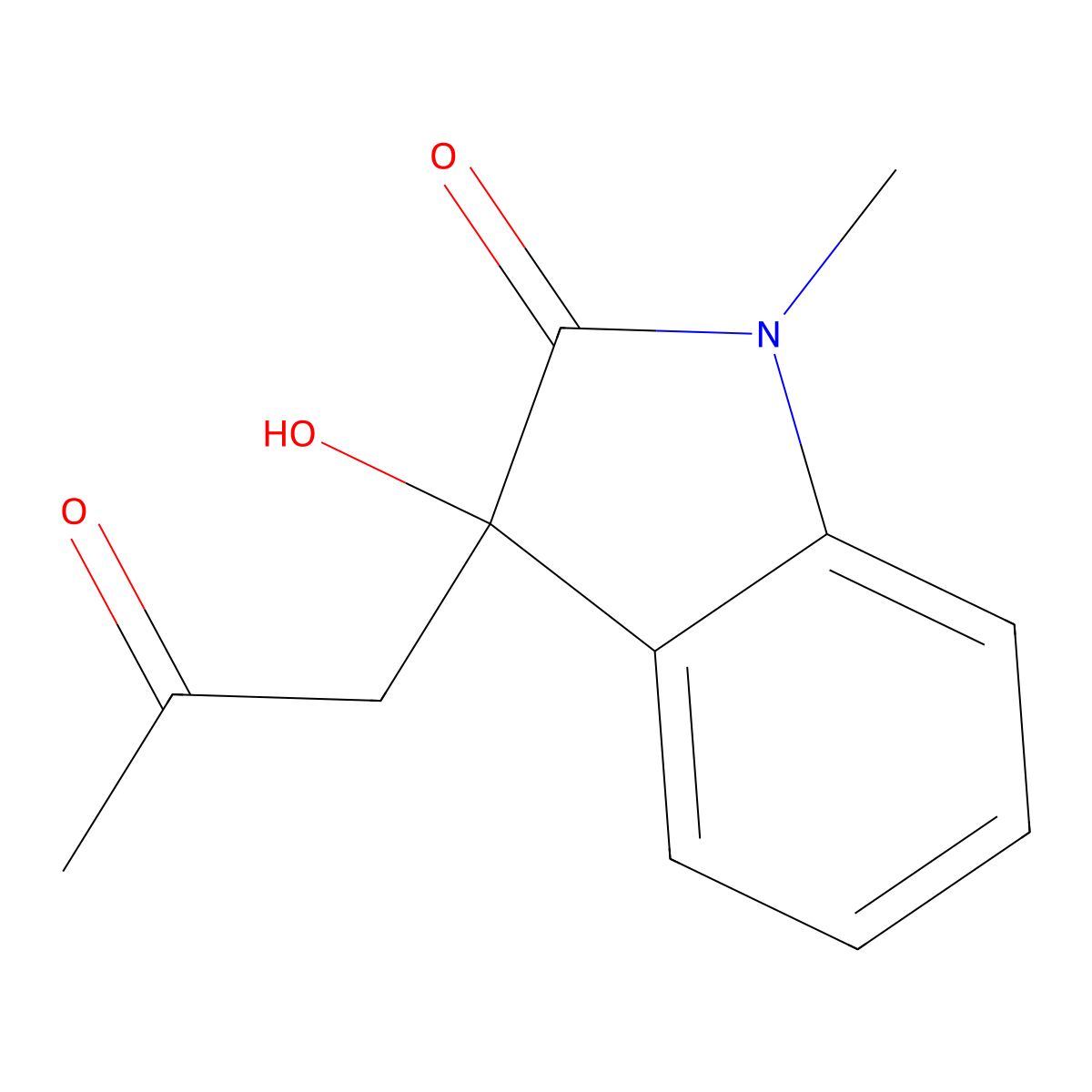 3-hydroxy-1-methyl-3-(2-oxopropyl)-1,3-dihydro-2H-indol-2-one molecular structure, CAS 76325-64-9