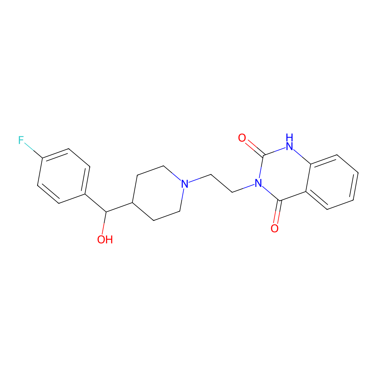 3-(2-(4-((4-Fluorophenyl)hydroxymethyl)-1-piperidinyl)ethyl)-2,4(1H,3H)-quinazolinedione molecular structure, CAS 76330-73-9