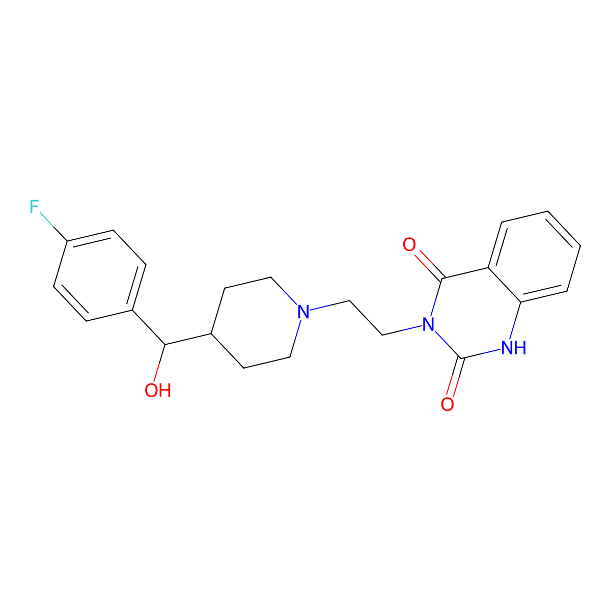 3-(2-(4-((4-Fluorophenyl)hydroxymethyl)-1-piperidinyl)ethyl)-2,4(1H,3H)-quinazolinedione molecular structure, CAS 76330-73-9