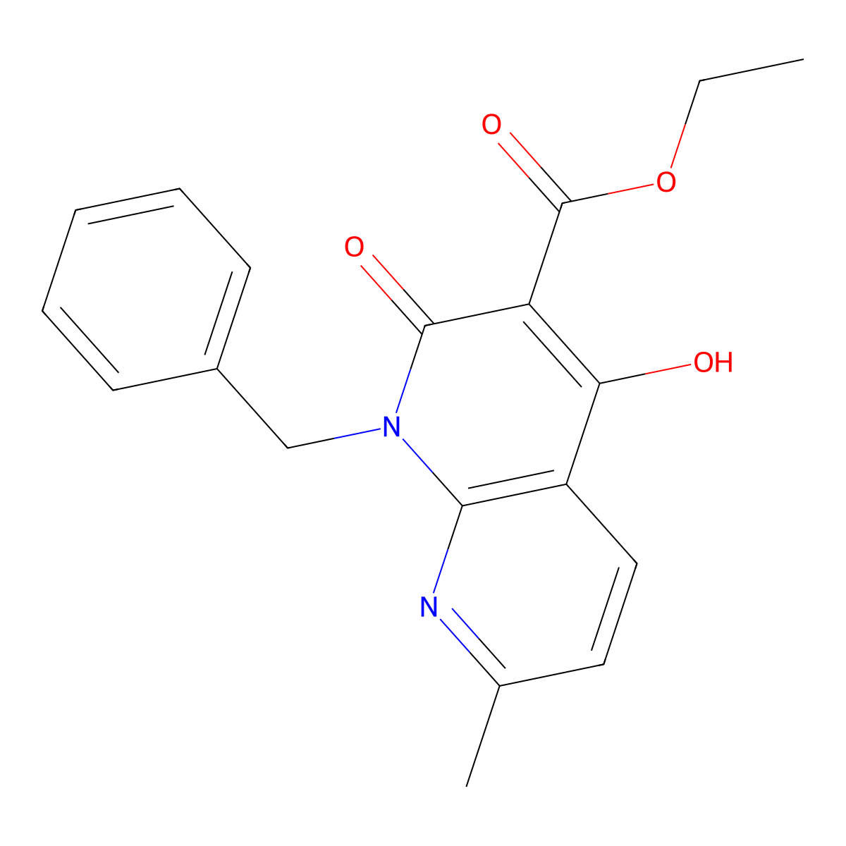 Ethyl 1-benzyl-4-hydroxy-7-methyl-2-oxo-1,2-dihydro-1,8-naphthyridine-3-carboxylate molecular structure, CAS 76336-03-3