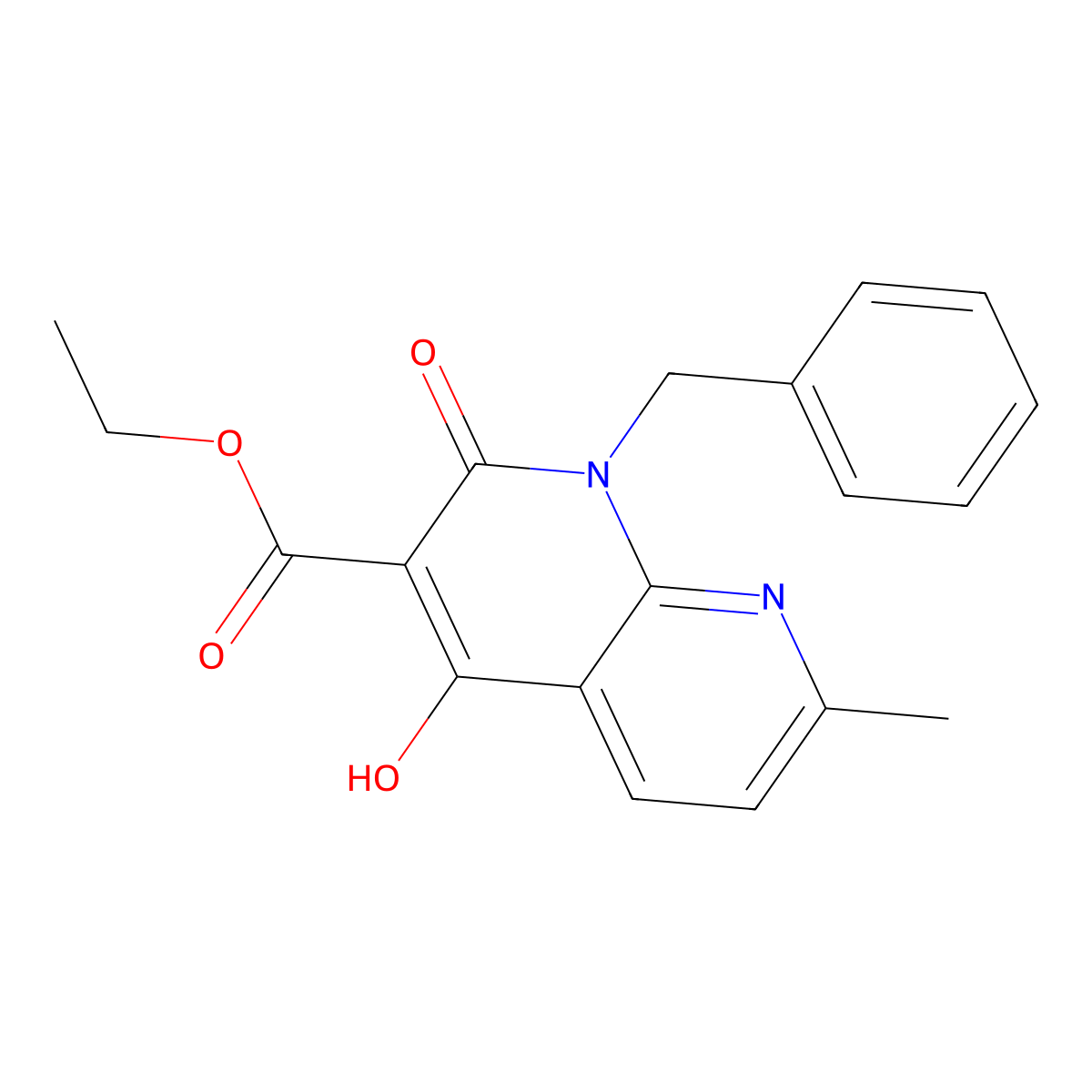 Ethyl 1-benzyl-4-hydroxy-7-methyl-2-oxo-1,2-dihydro-1,8-naphthyridine-3-carboxylate molecular structure, CAS 76336-03-3