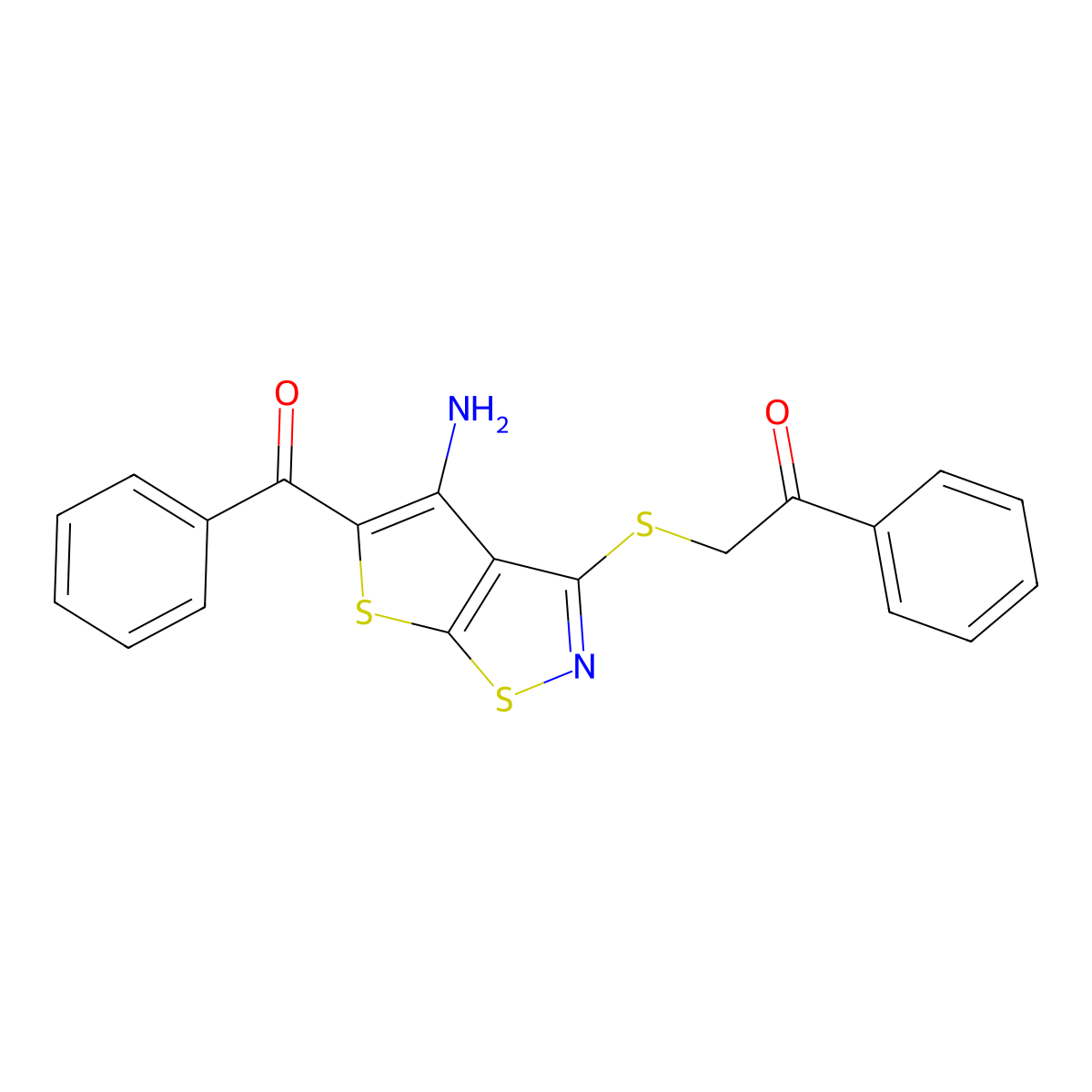 2-(4-Amino-5-benzoylthieno[3,2-d][1,2]thiazol-3-yl)sulfanyl-1-phenylethanone molecular structure, CAS 76337-05-8