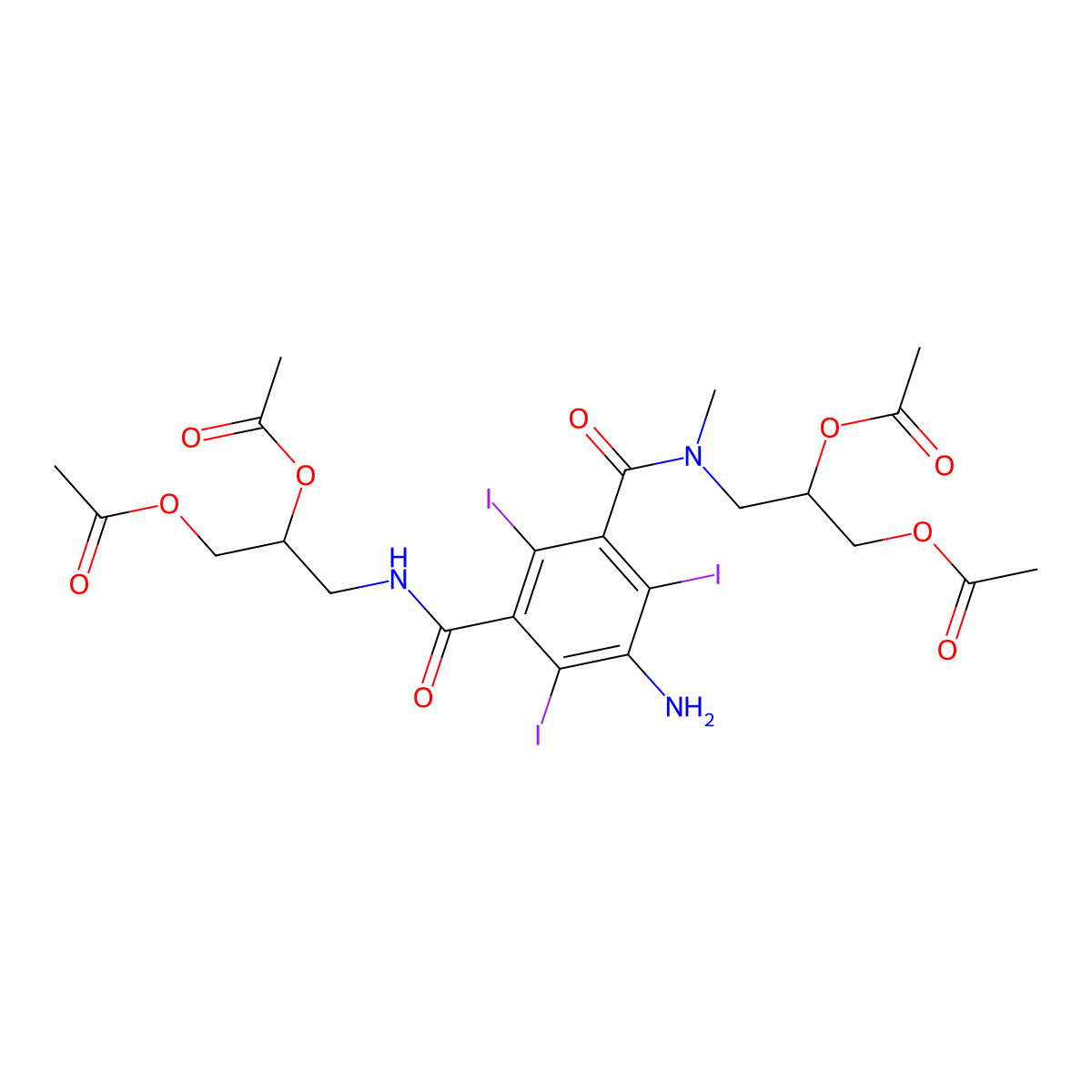 5-Amino-N,N'-bis[2,3-bis(acetyloxy)propyl]-2,4,6-triiodo-N-methyl-1,3-benzenedicarboxamide molecular structure, CAS 76350-09-9
