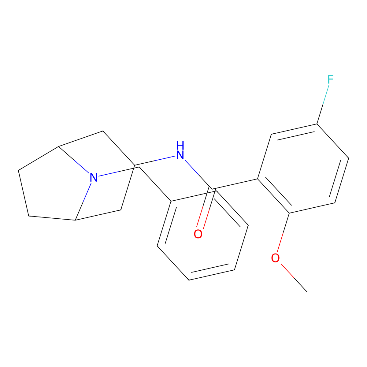 Benzamide, 5-fluoro-2-methoxy-N-(8-(phenylmethyl)-8-azabicyclo(3.2.1)oct-3-yl)-, exo- molecular structure, CAS 76352-09-5