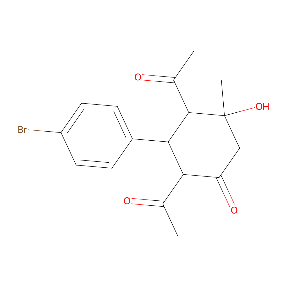 2,4-Diacetyl-3-(4-bromophenyl)-5-hydroxy-5-methylcyclohexan-1-one molecular structure, CAS 76354-24-0