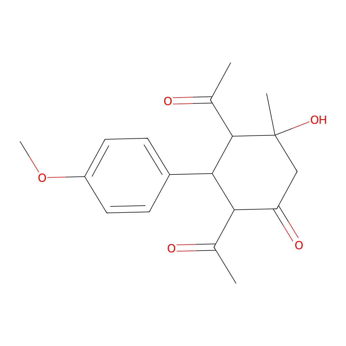 Cyclohexanone, 2,4-diacetyl-5-hydroxy-3-(4-methoxyphenyl)-5-methyl- molecular structure, CAS 76354-25-1