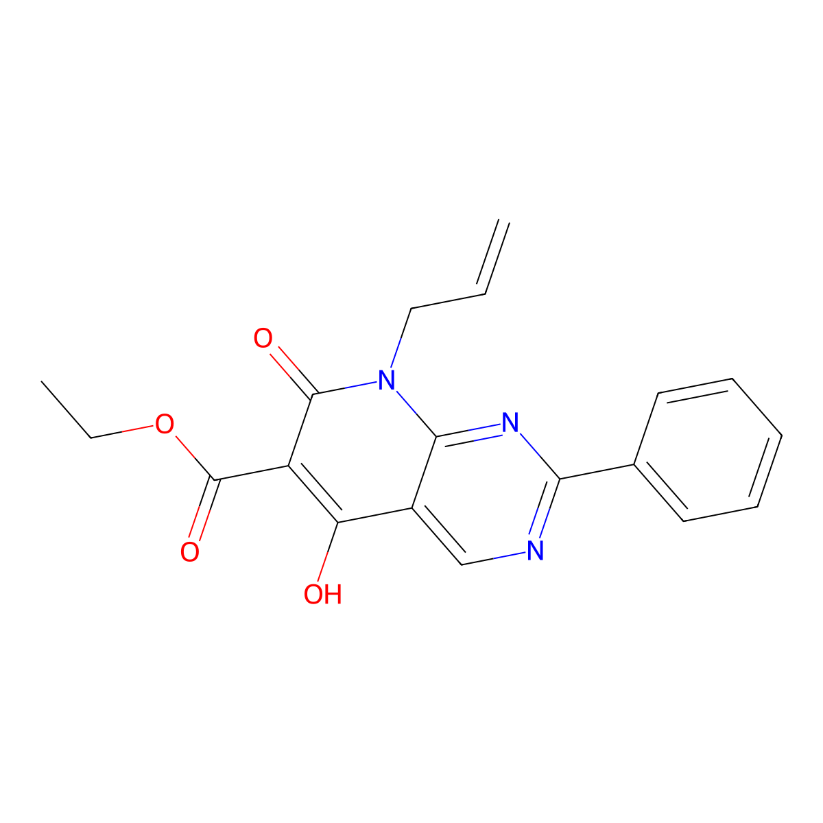 Ethyl 8-allyl-5-hydroxy-7-oxo-2-phenyl-7,8-dihydropyrido[2,3-d]pyrimidine-6-carboxylate molecular structure, CAS 76360-63-9