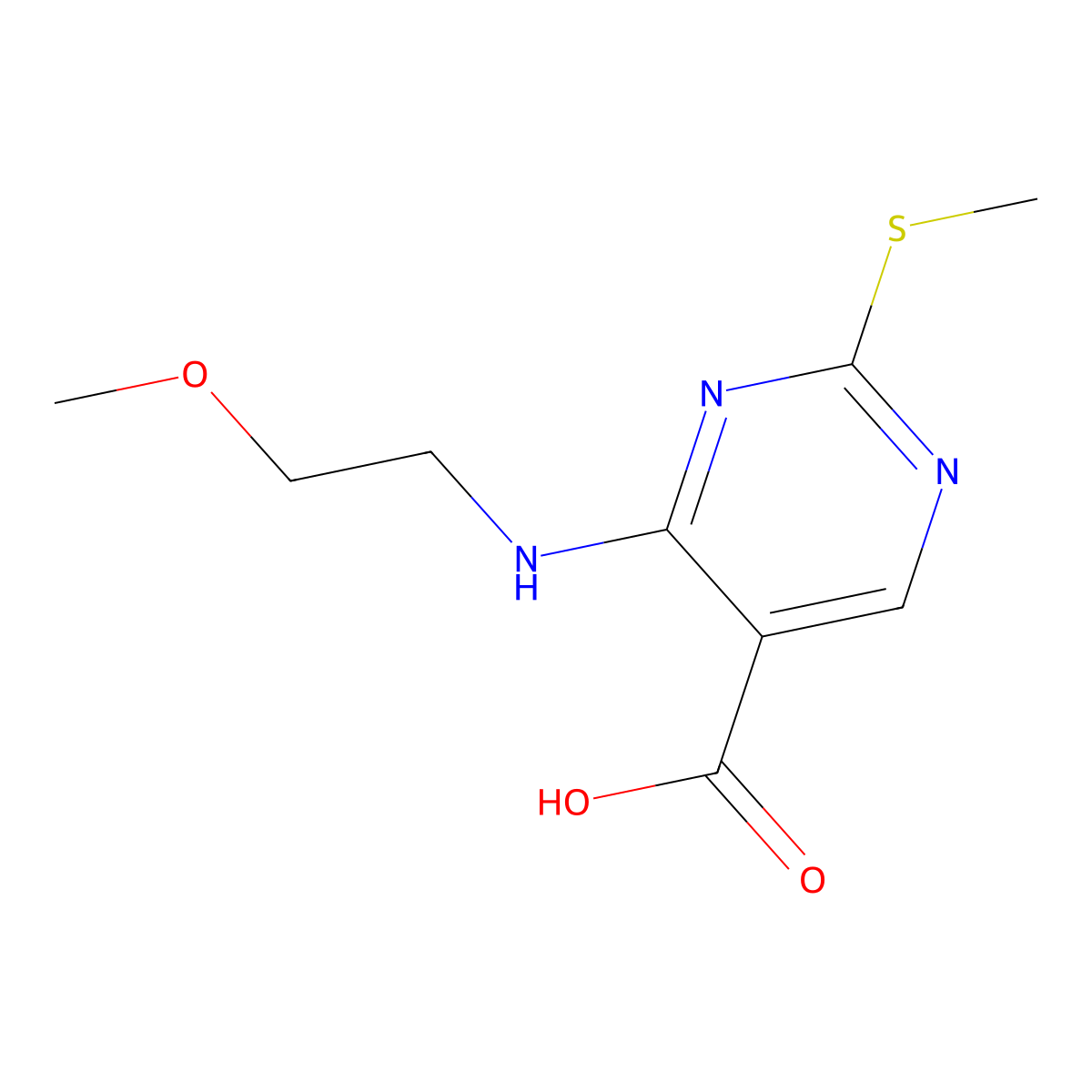 4-(2-Methoxyethylamino)-2-(methylthio)pyrimidine-5-carboxylic acid molecular structure, CAS 76360-92-4