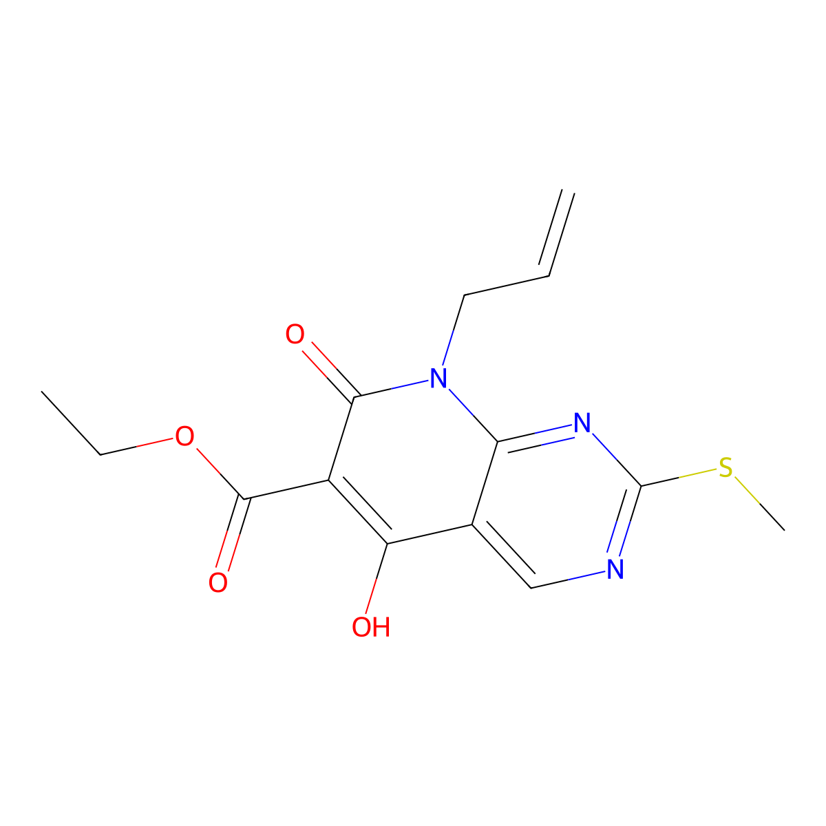Ethyl 8-allyl-5-hydroxy-2-(methylthio)-7-oxo-7,8-dihydropyrido[2,3-d]pyrimidine-6-carboxylate molecular structure, CAS 76360-94-6