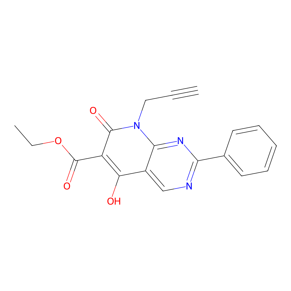 Ethyl 5-hydroxy-7-oxo-2-phenyl-8-(prop-2-ynyl)-7,8-dihydropyrido[2,3-d]pyrimidine-6-carboxylate molecular structure, CAS 76361-09-6