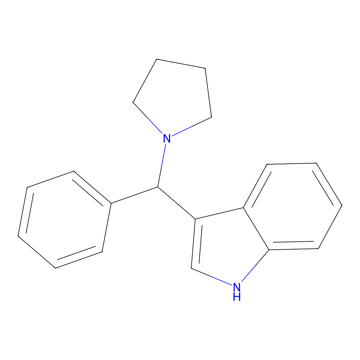 3-(Phenyl(pyrrolidin-1-yl)methyl)-1h-indole molecular structure, CAS 76364-51-7
