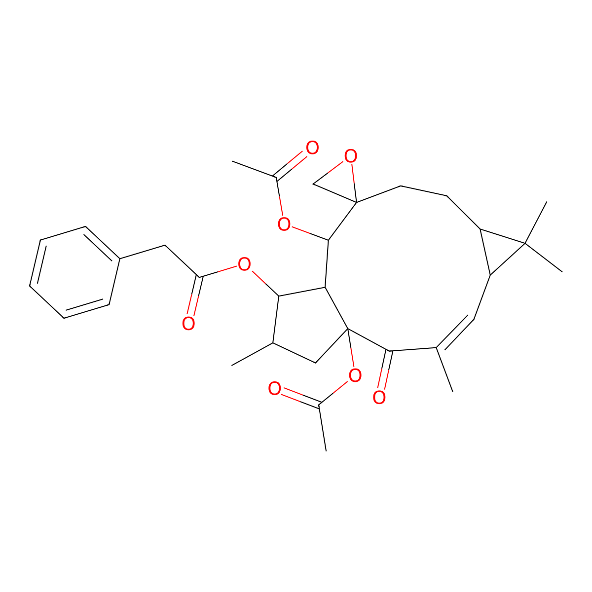 [(1'R,2S,5'R,7'S,11'R,12'R,13'S,14'S)-1',11'-diacetyloxy-3',6',6',14'-tetramethyl-2'-oxospiro[oxirane-2,10'-tricyclo[10.3.0.05,7]pentadec-3-ene]-13'-yl] 2-phenylacetate molecular structure, CAS 76376-43-7