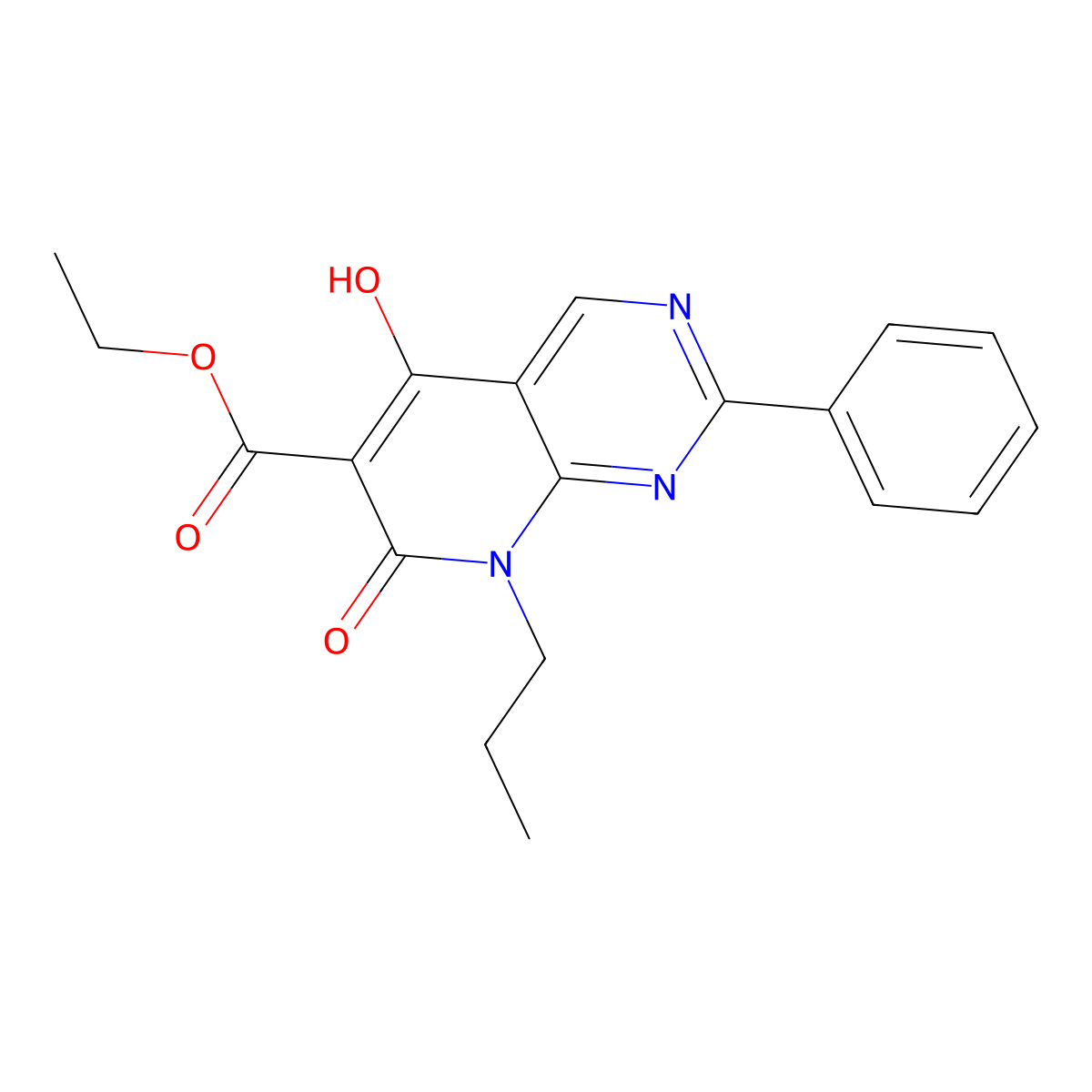Ethyl 5-hydroxy-7-oxo-2-phenyl-8-propyl-7,8-dihydropyrido[2,3-d]pyrimidine-6-carboxylate molecular structure, CAS 76377-79-2